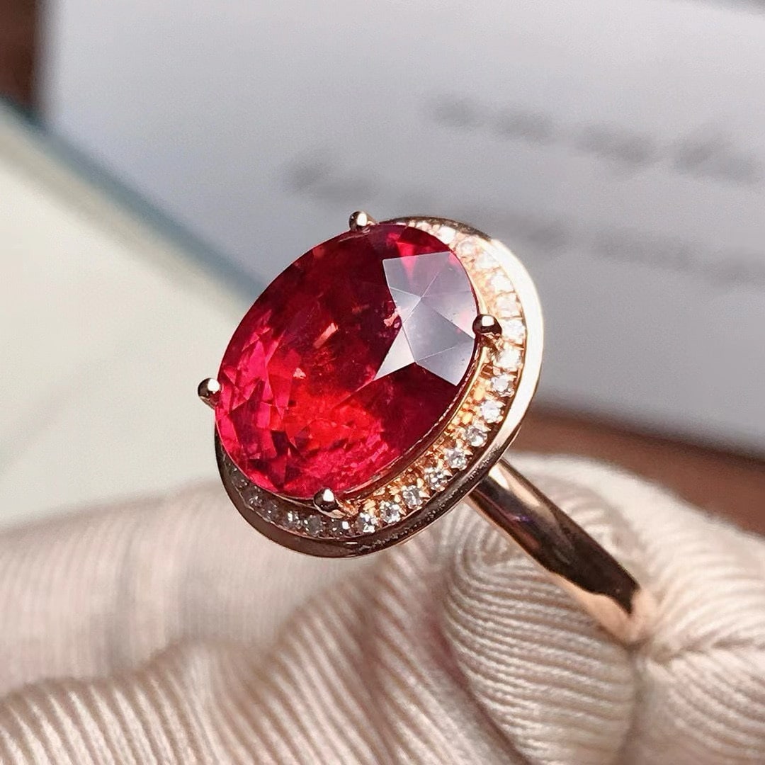 14k Gold 4.75 Ct Natural Tourmaline & Diamond Ring - 5