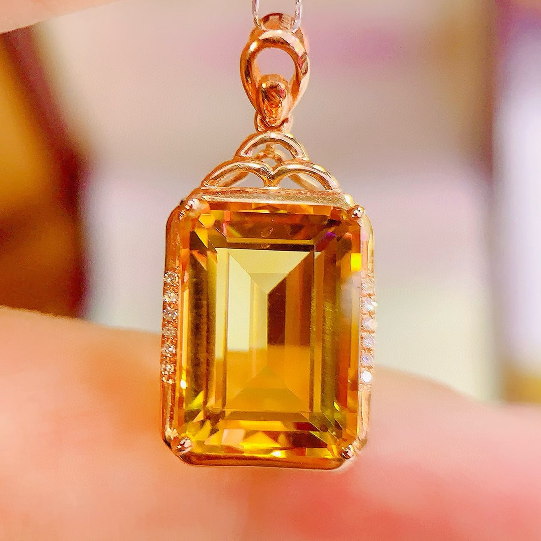 14k Gold 7.93 Ctw Natural Citrine & Diamond Pendant( Without Chain ) - 3