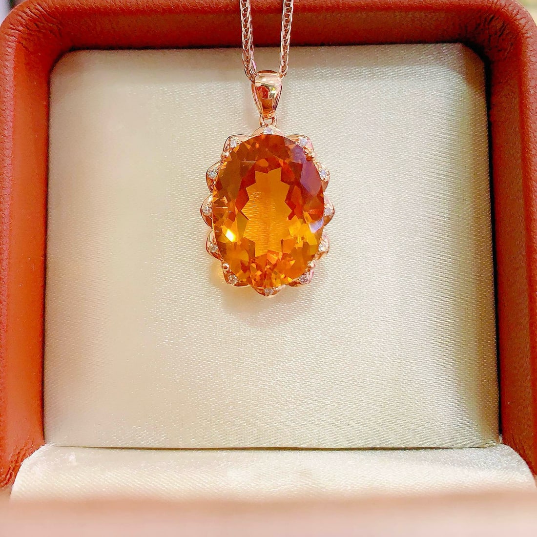 14k Gold 12.76 Ctw Natural Citrine & Diamond Pendant( Without Chain ) - 4