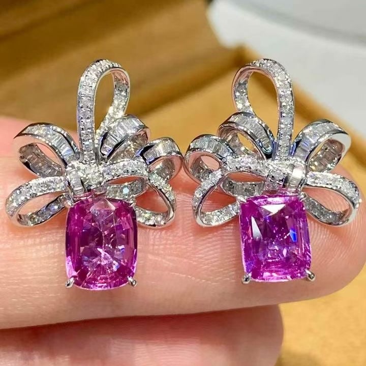 14k Gold 2.3 Ct Natural Sapphire & Diamond Earrings - 2