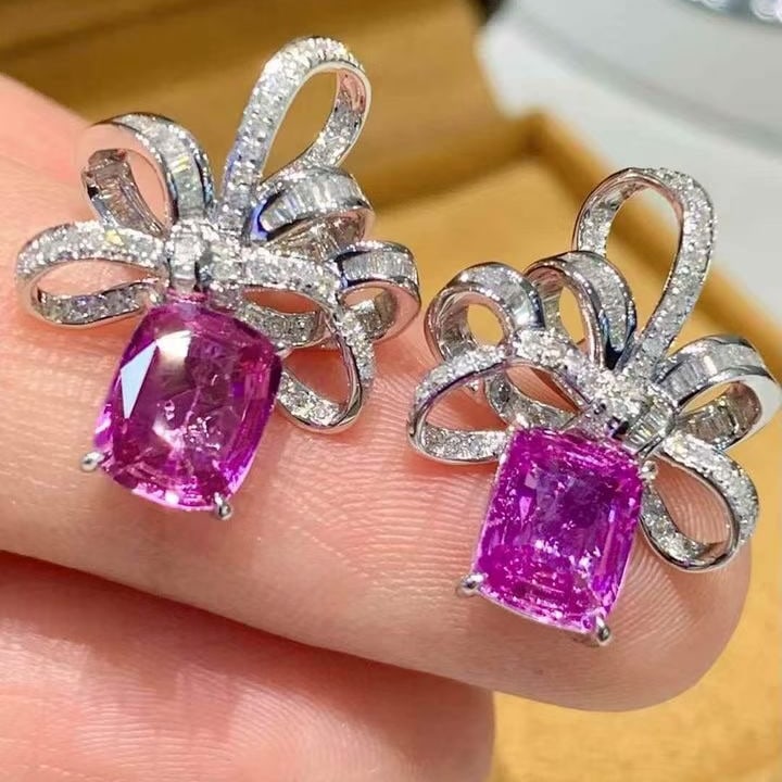 14k Gold 2.3 Ct Natural Sapphire & Diamond Earrings - 3