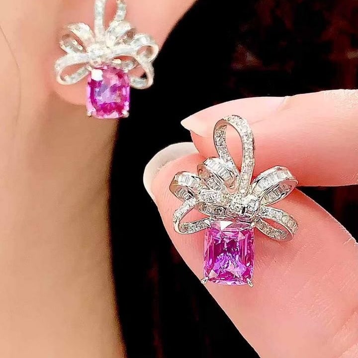 14k Gold 2.3 Ct Natural Sapphire & Diamond Earrings - 4