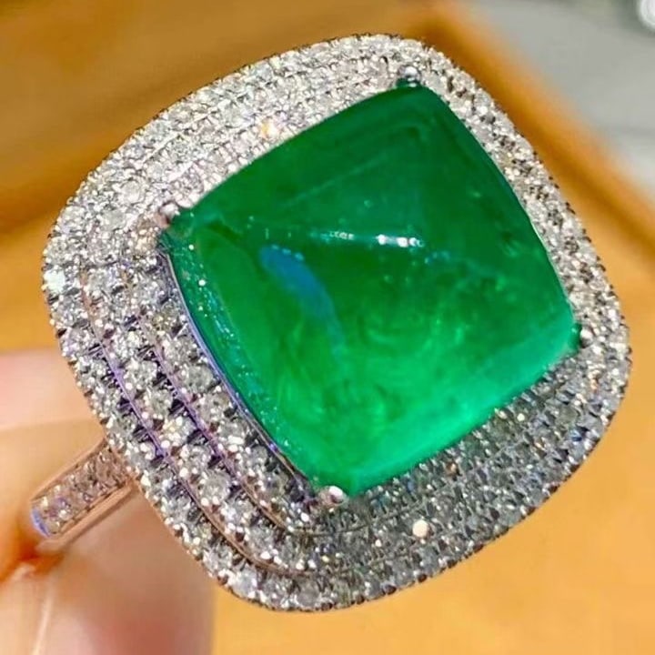 14k Gold 6.01 Ct Natural Emerald & Diamond Ring - 6