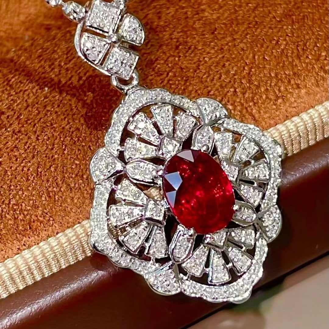 14k Gold 1.40 Ctw Natural Ruby & Diamond Pendant( Without Chain ) - 2