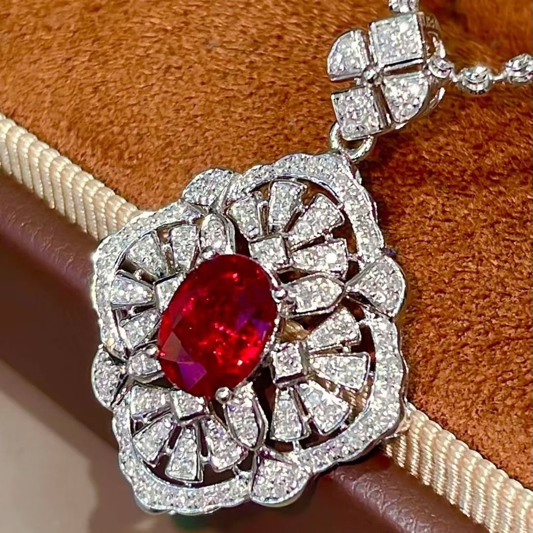 14k Gold 1.40 Ctw Natural Ruby & Diamond Pendant( Without Chain ) - 3