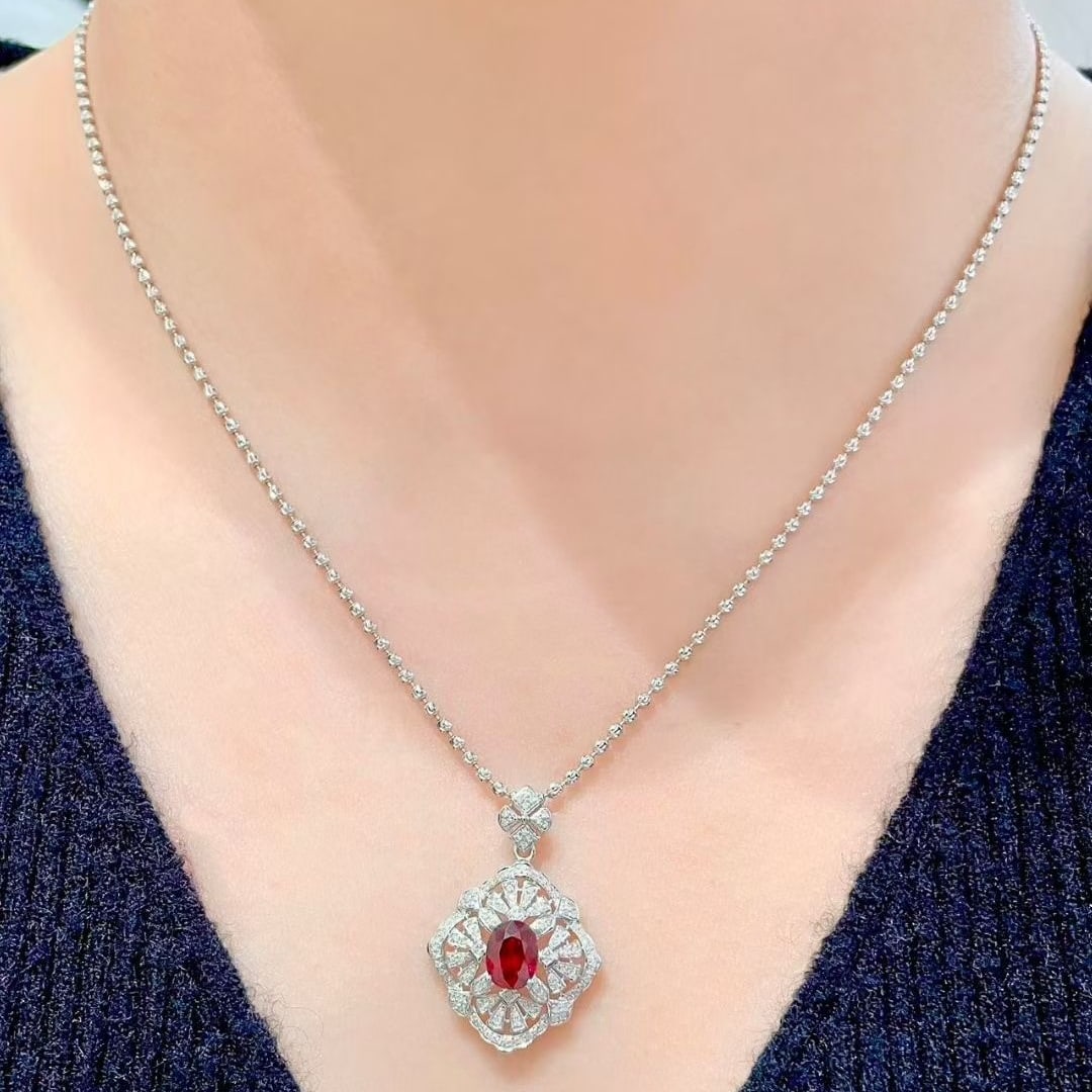 14k Gold 1.40 Ctw Natural Ruby & Diamond Pendant( Without Chain ) - 5