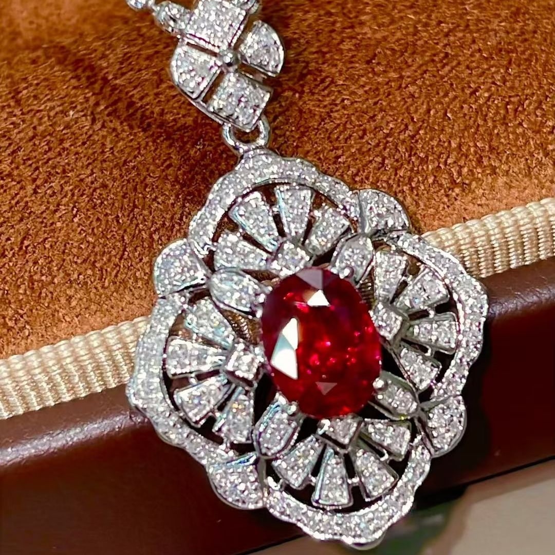 14k Gold 1.40 Ctw Natural Ruby & Diamond Pendant( Without Chain ) - 6