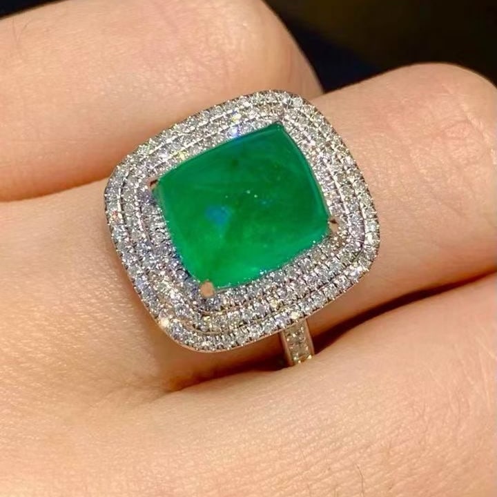 14k Gold 4.35 Ct Natural Emerald & Diamond Ring - 5