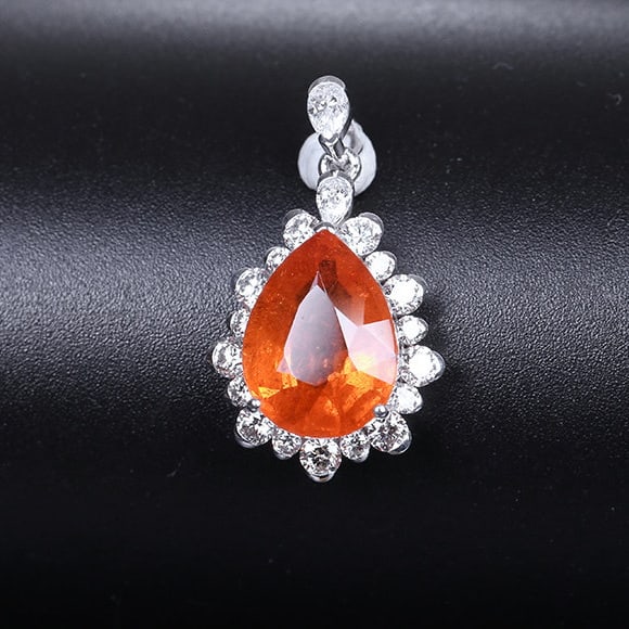 14k Gold 3.94 Ctw Natural Spessartine & Diamond Pendant( Without Chain ) - 3