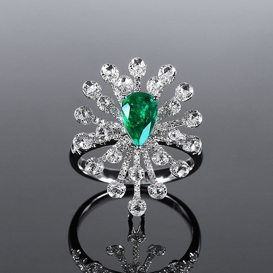 14k Gold 2.02 Ctw Vivid Green Natural Emerald & Diamond Ring/pendant( Without Chain ): Ref:231130004 // gold content:14k gold // ring size:7. 25us // // main gemstone:emerald // shape:pear // carat weight:1. 01ct // color:vivid green // treatment:natural // // adjacent gemstone 2 :