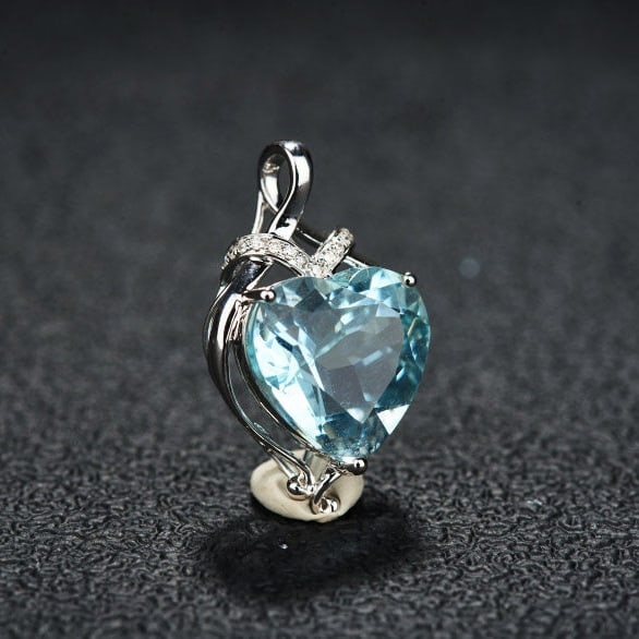 14k Gold 4.43 Ct Natural Aquamarine & Diamond Pendant( Without Chain ) - 2