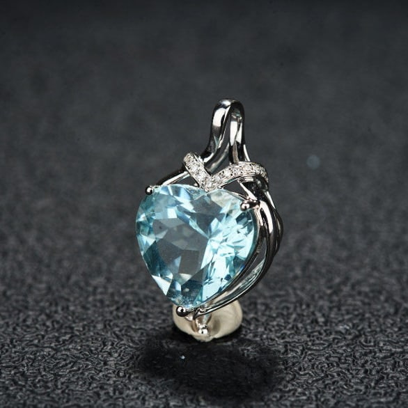 14k Gold 4.43 Ct Natural Aquamarine & Diamond Pendant( Without Chain ) - 3