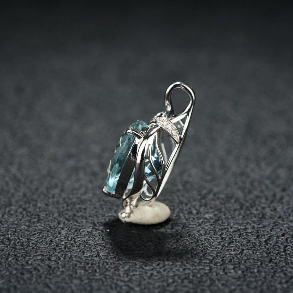 14k Gold 4.43 Ct Natural Aquamarine & Diamond Pendant( Without Chain ) - 4