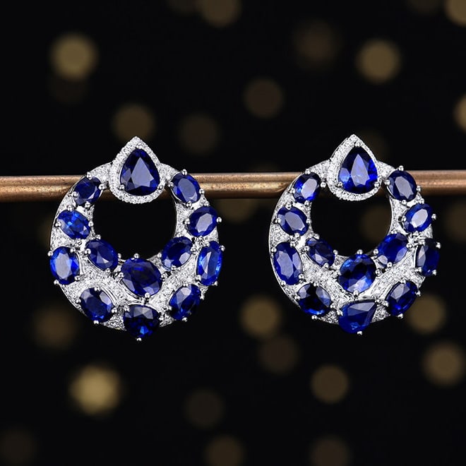 14k Gold 8.51 Ctw Natural Sapphire & Diamond Earrings - 2