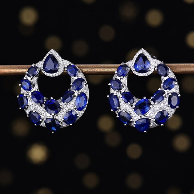 14k Gold 8.51 Ctw Natural Sapphire & Diamond Earrings - 3