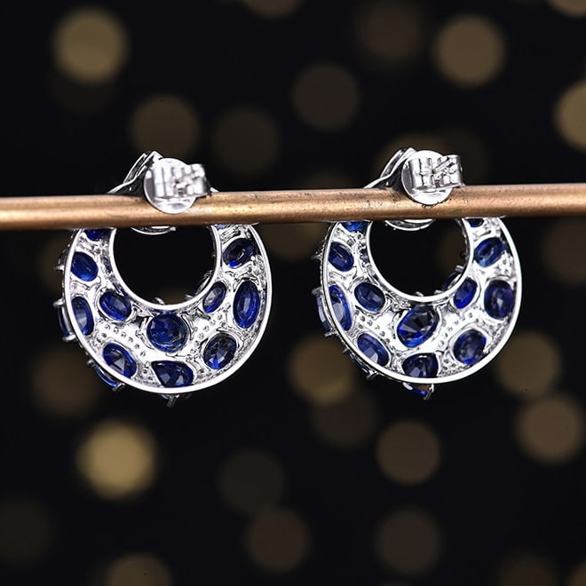 14k Gold 8.51 Ctw Natural Sapphire & Diamond Earrings - 4