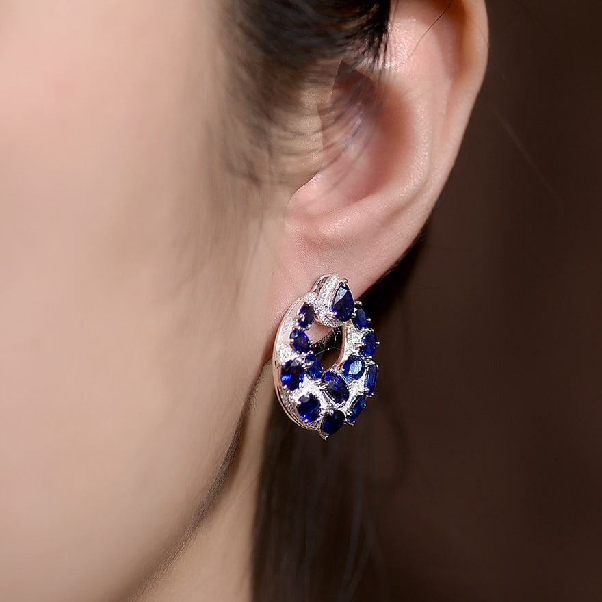 14k Gold 8.51 Ctw Natural Sapphire & Diamond Earrings - 5