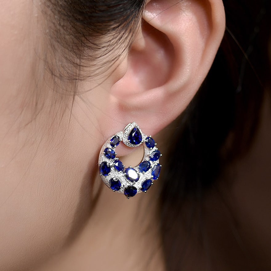 14k Gold 8.51 Ctw Natural Sapphire & Diamond Earrings - 6