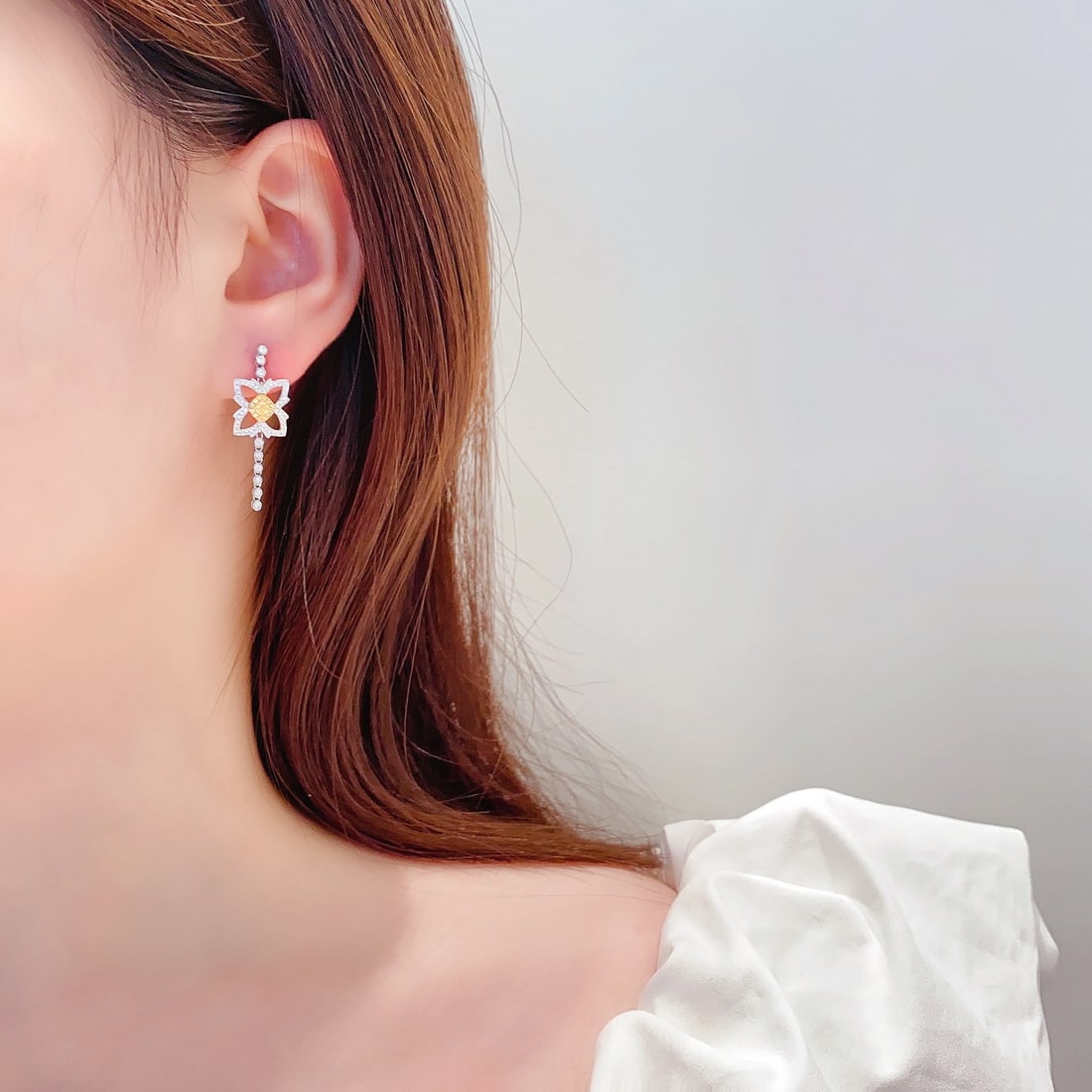 14k Gold 0.81 Ctw Natural Yellow Diamond & Diamond Earrings - 2