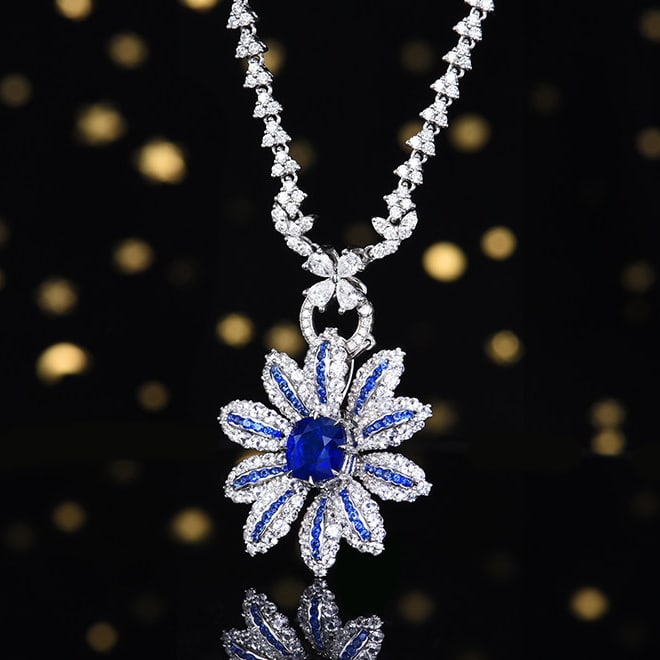 14k Gold 2.03 Ct Natural Sapphire & Sapphire & Sapphire Pendant( Without Chain ) - 2