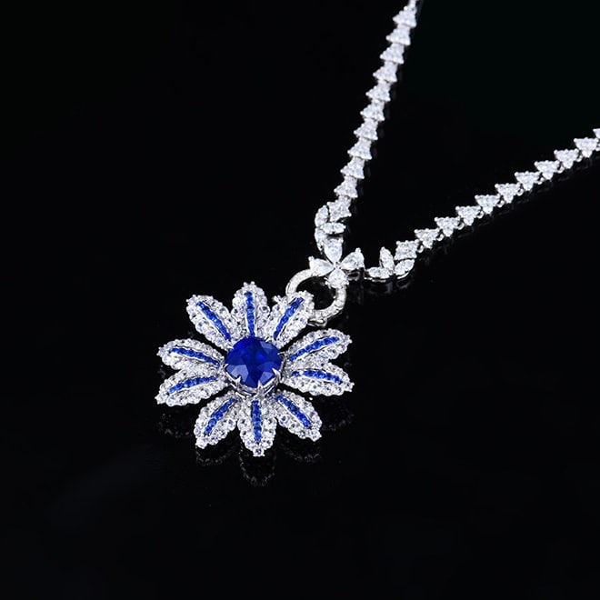 14k Gold 2.03 Ct Natural Sapphire & Sapphire & Sapphire Pendant( Without Chain ) - 5