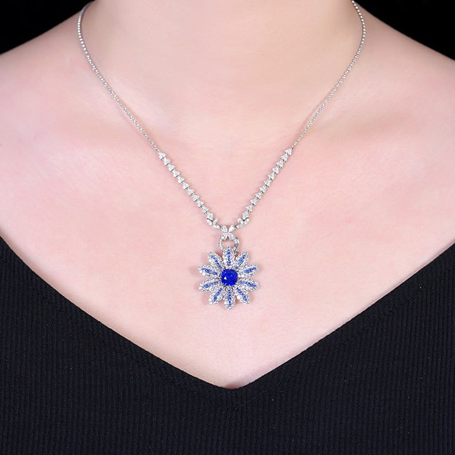 14k Gold 2.03 Ct Natural Sapphire & Sapphire & Sapphire Pendant( Without Chain ) - 6