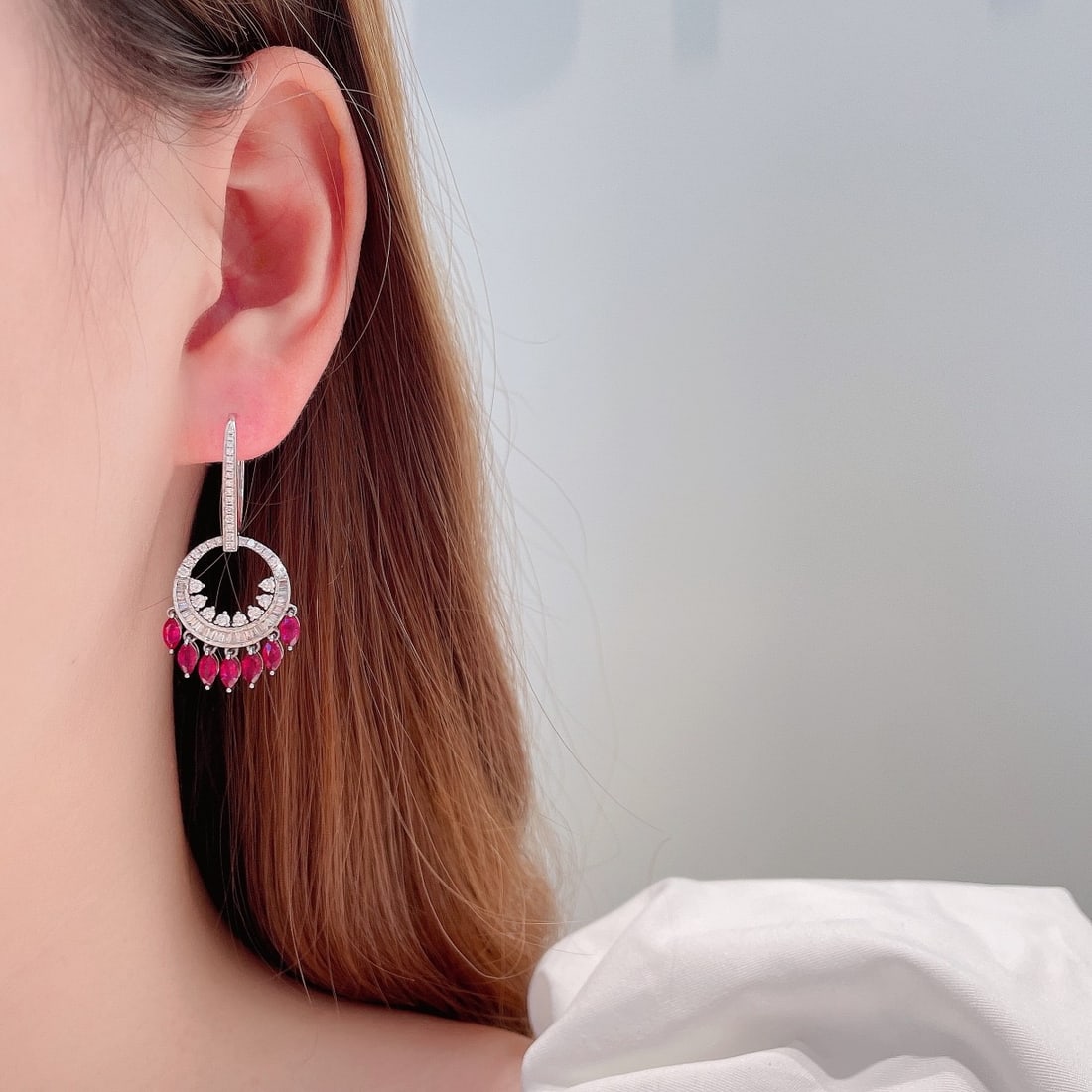 14k Gold 3.52 Ctw Natural Ruby & Diamond Earrings - 2