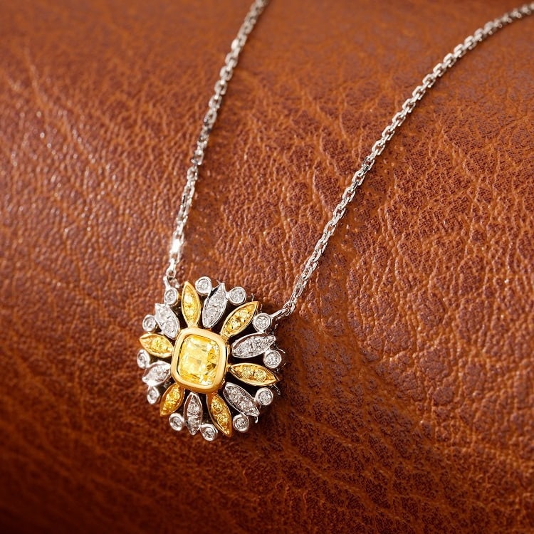 14k Gold 0.39 Ctw Natural Yellow Diamond & Diamond Necklace - 2