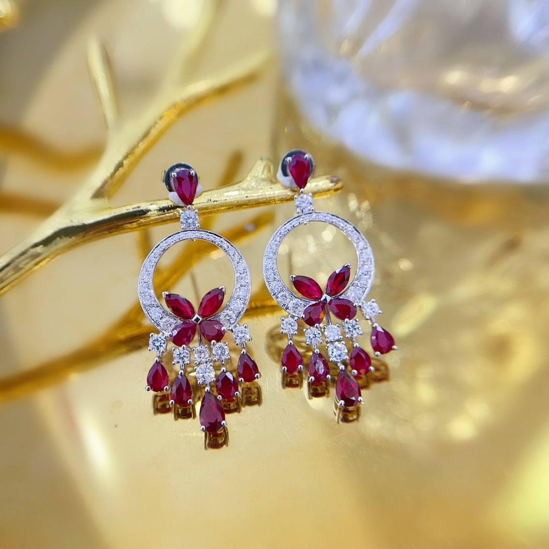 14k Gold 4.60 Ctw Natural Ruby & Diamond Earrings - 2
