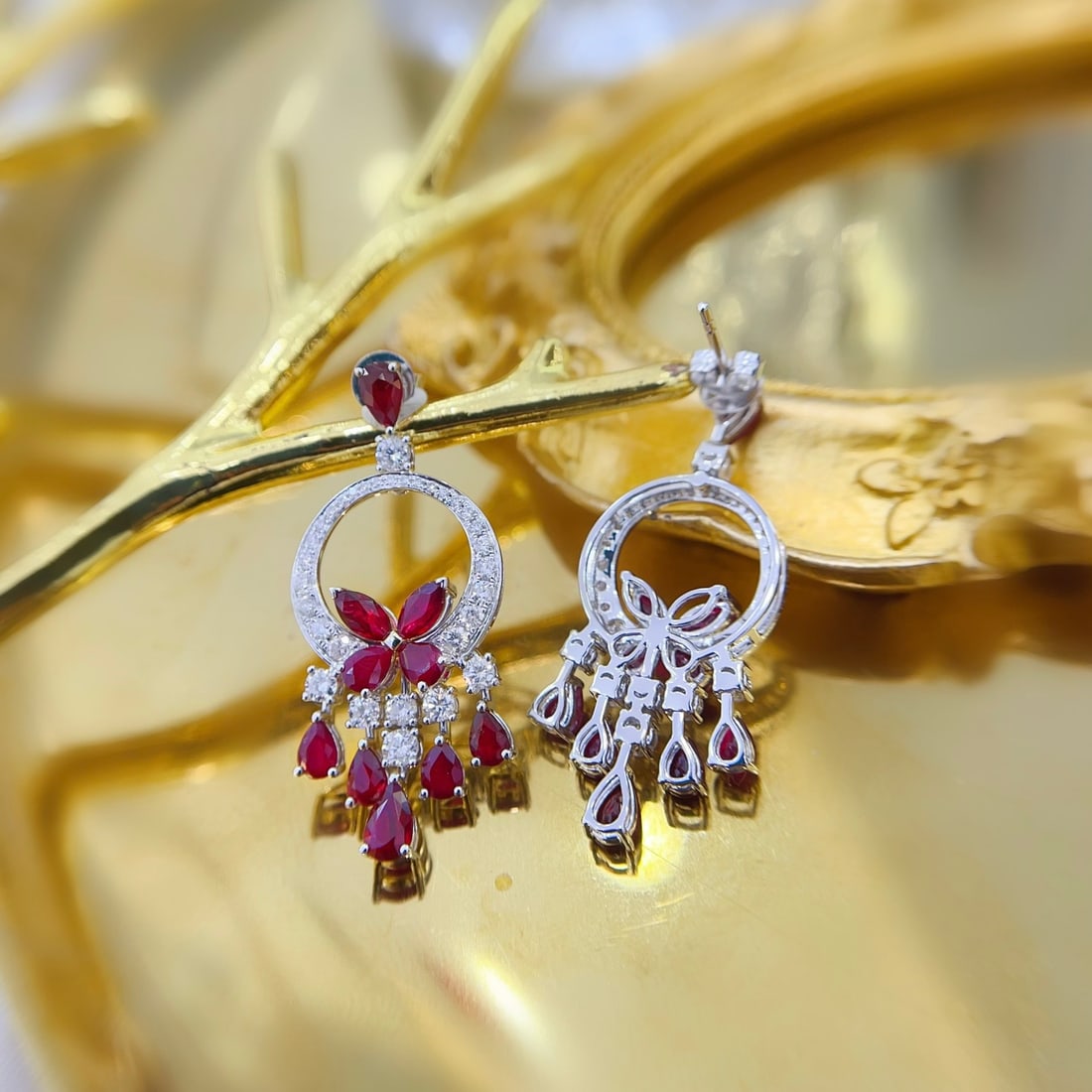 14k Gold 4.60 Ctw Natural Ruby & Diamond Earrings - 3