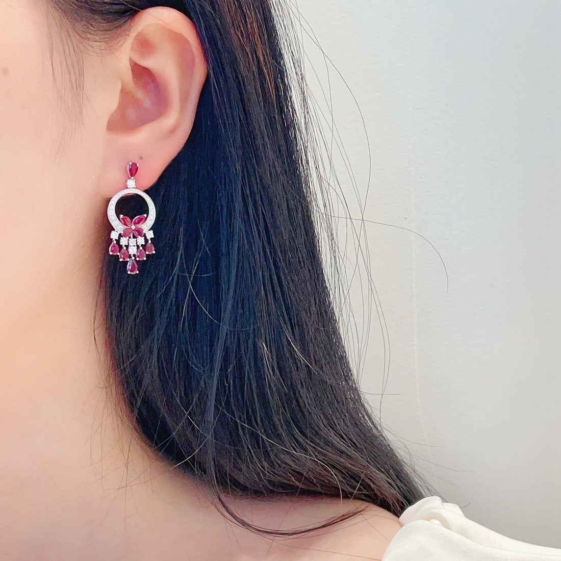 14k Gold 4.60 Ctw Natural Ruby & Diamond Earrings - 4