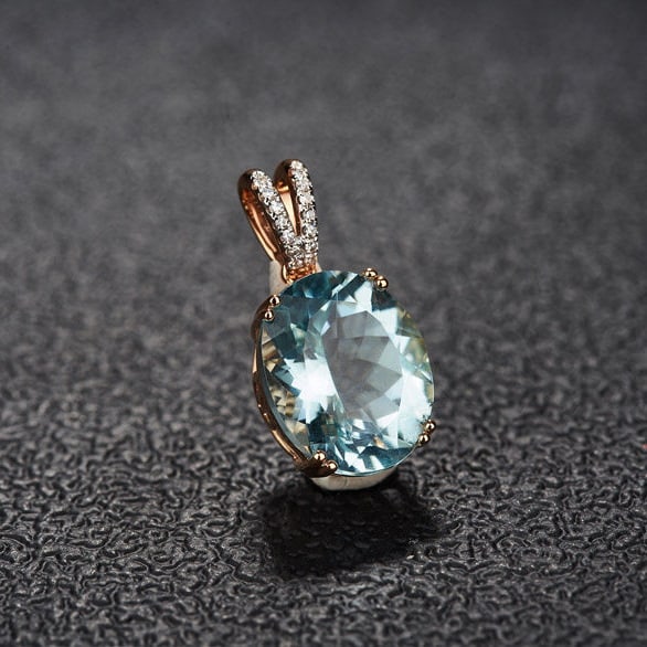 14k Gold 4.17 Ct Natural Aquamarine & Diamond Pendant( Without Chain ) - 2