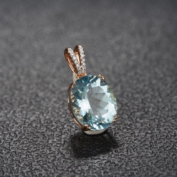 14k Gold 4.17 Ct Natural Aquamarine & Diamond Pendant( Without Chain ) - 6