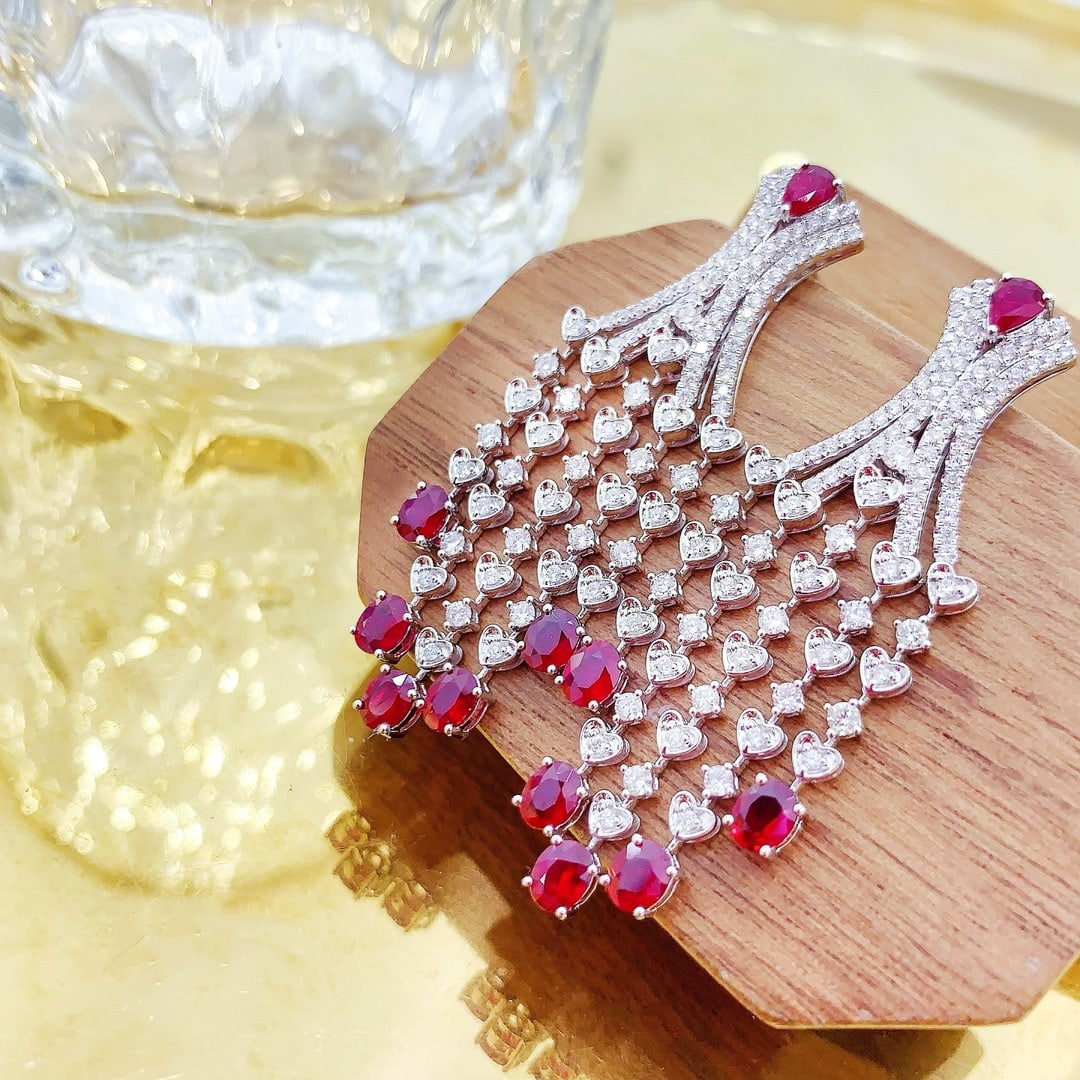 14k Gold 4.48 Ctw Natural Ruby & Diamond Earrings - 2