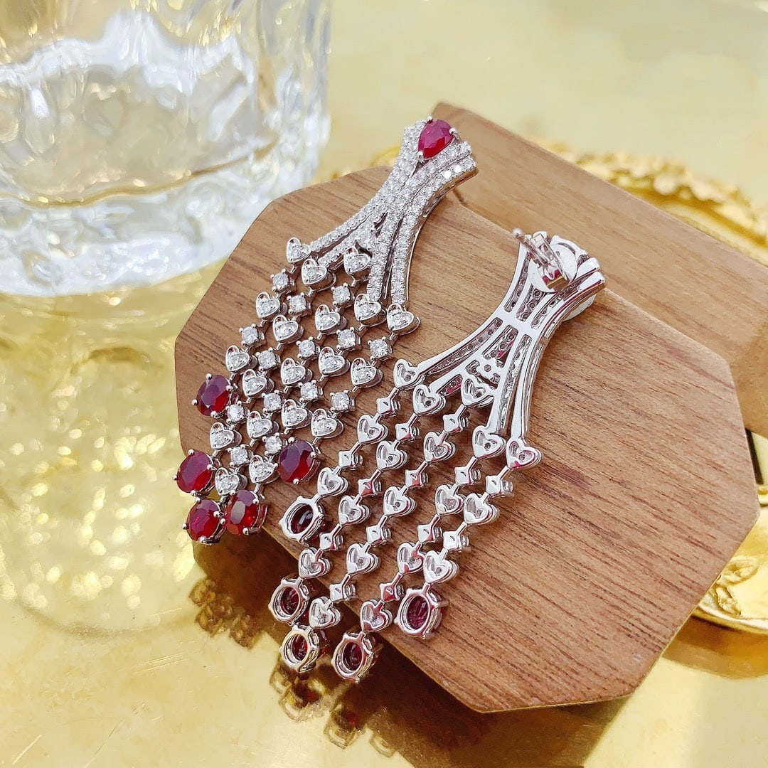 14k Gold 4.48 Ctw Natural Ruby & Diamond Earrings - 3