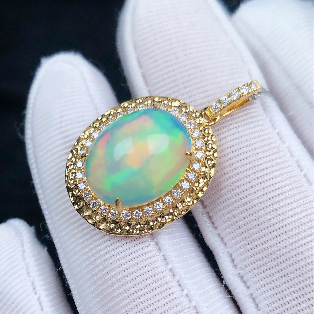 14k Gold 4.74 Ctw Natural Opal & Diamond Pendant( Without Chain ) - 3