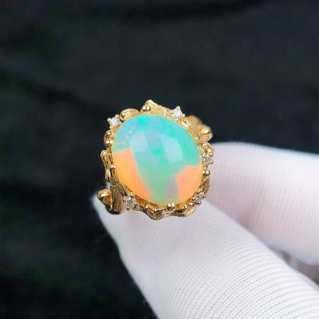 14k Gold 3.83 Ctw Natural Opal & Diamond Ring - 5