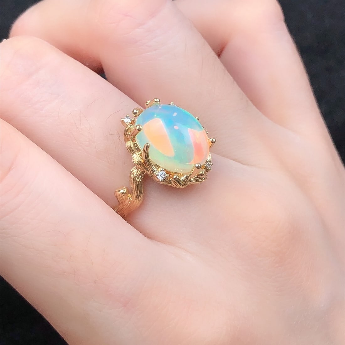 14k Gold 3.83 Ctw Natural Opal & Diamond Ring - 8