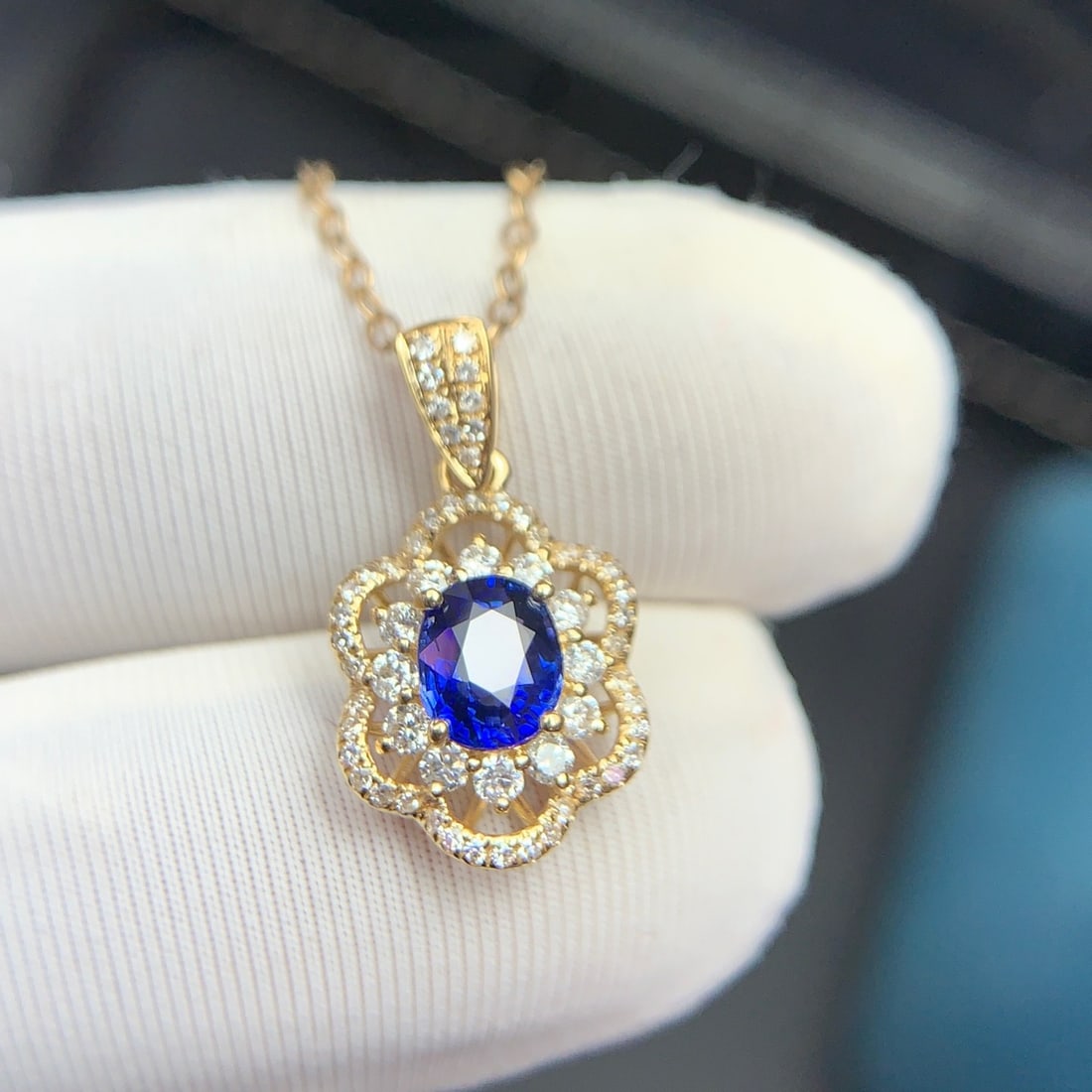 14k Gold 0.6 Ct Natural Sapphire & Diamond Pendant( Without Chain ) - 2