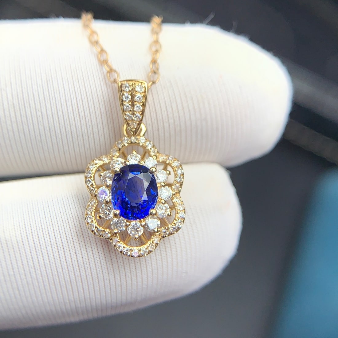 14k Gold 0.6 Ct Natural Sapphire & Diamond Pendant( Without Chain ) - 3