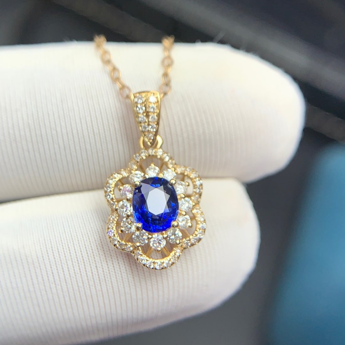 14k Gold 0.6 Ct Natural Sapphire & Diamond Pendant( Without Chain ) - 8