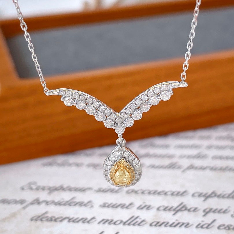 14k Gold 0.58 Ctw Natural Yellow Diamond & Diamond Necklace - 2