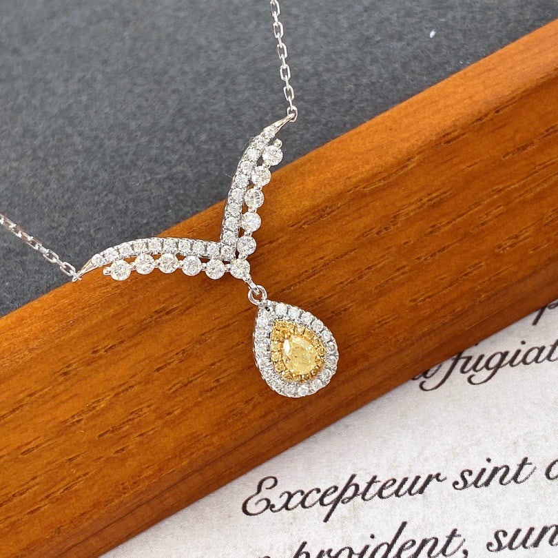 14k Gold 0.58 Ctw Natural Yellow Diamond & Diamond Necklace - 3