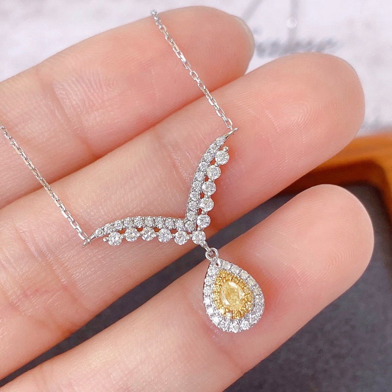 14k Gold 0.58 Ctw Natural Yellow Diamond & Diamond Necklace - 4