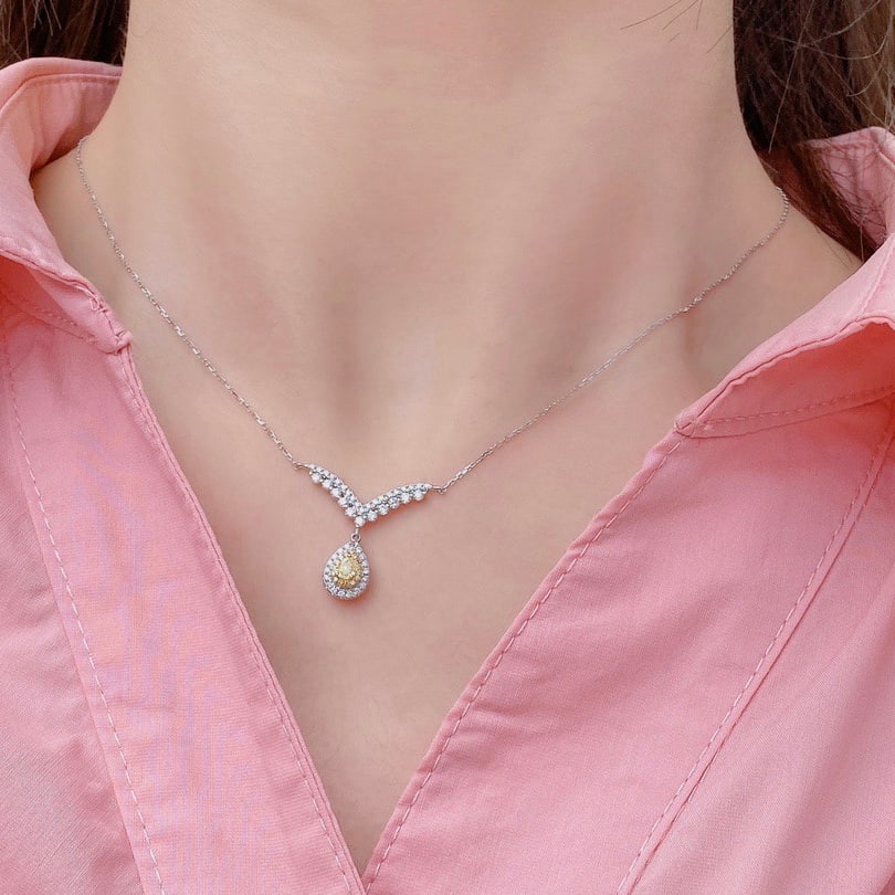 14k Gold 0.58 Ctw Natural Yellow Diamond & Diamond Necklace - 6