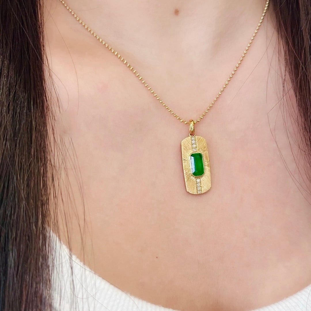 14k Gold 0.70 Ctw Vivid Green Natural Emerald & Diamond Pendant( Without Chain ) - 7