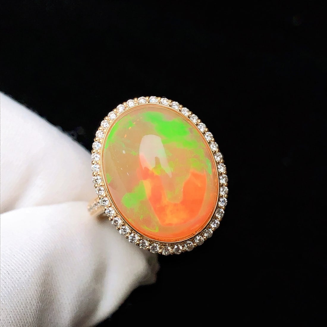 14k Gold 6.13 Ctw Natural Opal & Diamond Ring - 3