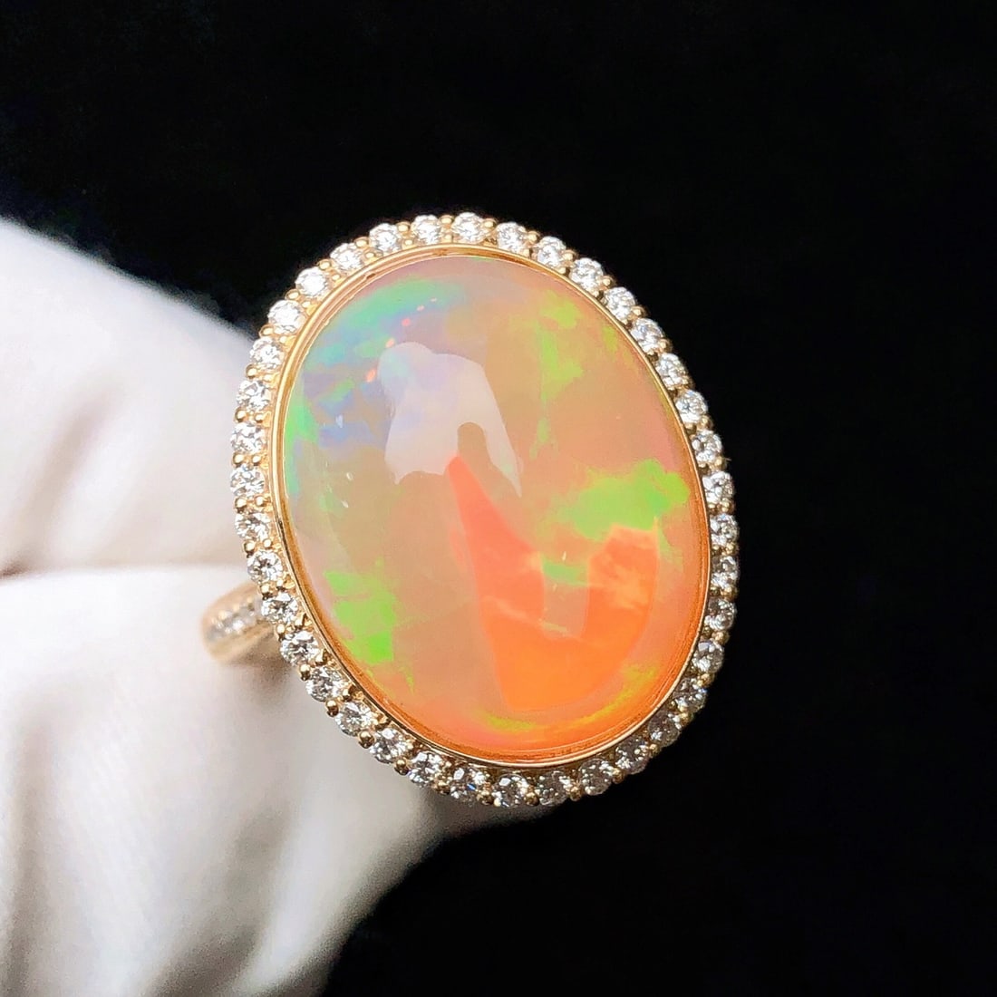 14k Gold 6.13 Ctw Natural Opal & Diamond Ring - 4