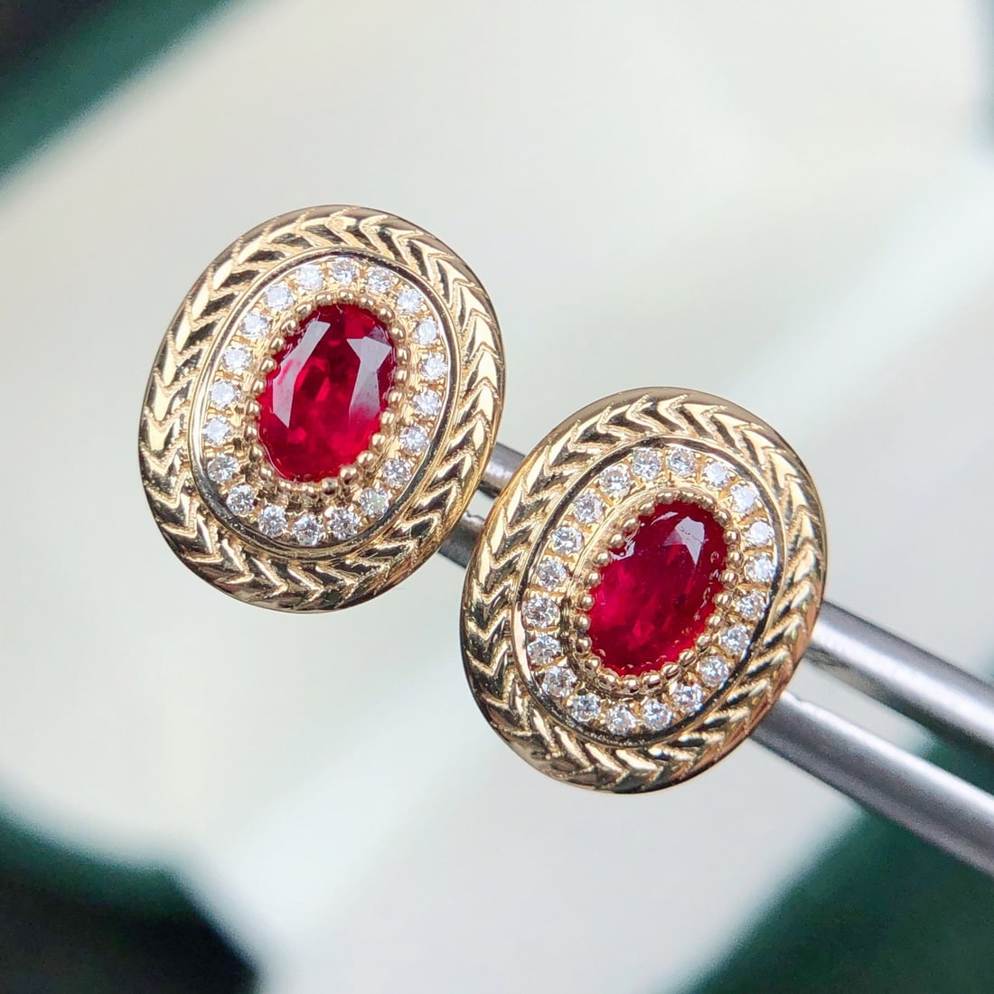 14k Gold 0.57 Ctw Natural Ruby & Diamond Earrings - 2