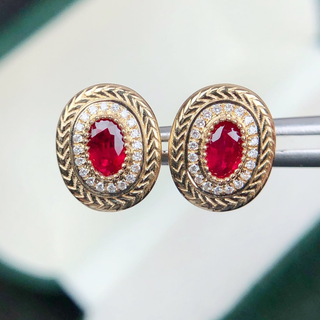 14k Gold 0.57 Ctw Natural Ruby & Diamond Earrings - 3
